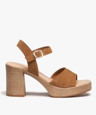 Sandales femme à talon dessus cuir retourné – Tanéo vue1 - TANEO - GEMO