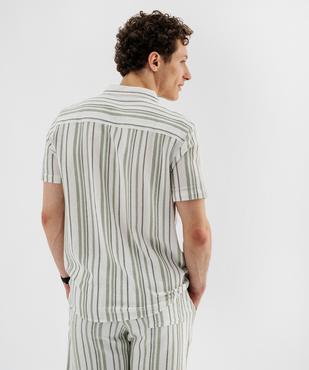 Chemise manches courtes col cubain en textile de coton tissé rayé homme vue3 - GEMO 4G HOMME - GEMO