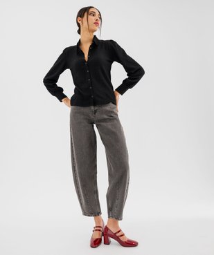 Chemise manches longues en maille stretch froissée à col dentelle femme vue4 - GEMO(FEMME PAP) - GEMO
