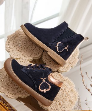Chaussures premiers pas bébé fille en cuir uni suédé avec coccinelle - NA! vue6 - NA! - GEMO