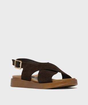 Sandales plates avec brides en cuir croisées femme - Tanéo vue2 - TANEO - GEMO