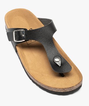 Mules femme à talon plat et bride entre-doigts en cuir vue5 - GEMO (CASUAL) - GEMO