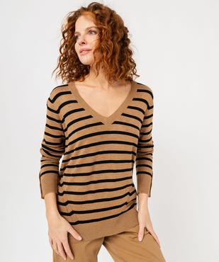 Pull rayé à col V avec boutons aux poignets femme vue2 - GEMO 4G FEMME - GEMO