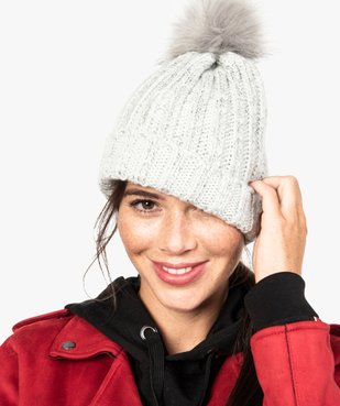 Bonnet en maille côtelée avec pompon vue1 - GEMO (ACCESS) - GEMO