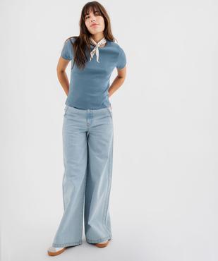 Tee-shirt manches courtes et col rond en maille côtelée femme vue4 - GEMO 4G FEMME - GEMO
