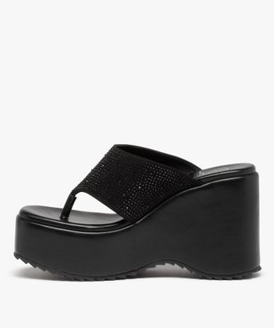 Mules femme compensées à entre-doigts orné de strass vue3 - GEMO(URBAIN) - GEMO