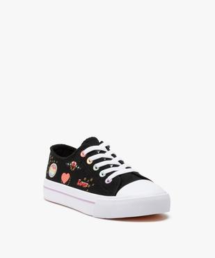 Baskets fille en toile avec graffitis et lacets élastiques vue2 - GEMO (ENFANT) - GEMO