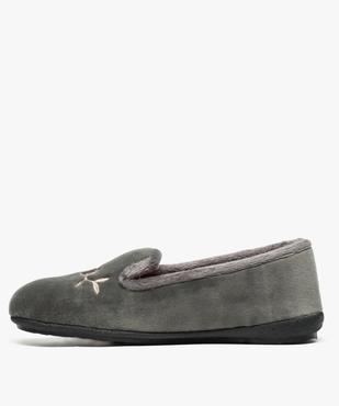 Chaussons femme charentaises en velours avec broderie fleurie vue3 - GEMO(HOMWR FEM) - GEMO