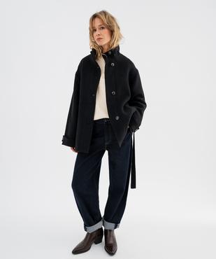 Manteau droit en laine à col montant et ceinture à nouer femme vue5 - GEMO(FEMME PAP) - GEMO