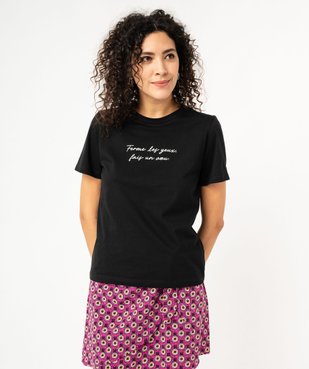 Tee-shirt manches courtes en coton à message femme vue6 - GEMO(FEMME PAP) - GEMO