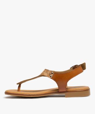Sandales femme plates à entre-doigts en cuir - Taneo vue3 - TANEO - GEMO