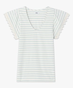 Tee-shirt femme rayé à larges manches finitions brodées vue4 - GEMO(FEMME PAP) - GEMO