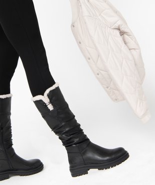 Bottes femme unies à semelle crantée et col sherpa vue1 - GEMO (CASUAL) - GEMO