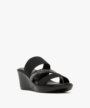 Mules femme à talon compensé avec brides élastiques et strass vue2 - GEMO(URBAIN) - GEMO