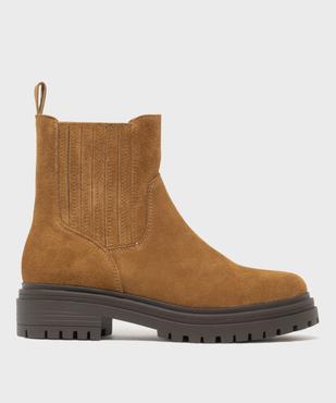 Boots dessus cuir velours avec élastique latéral et semelle crantée femme - Tanéo vue1 - TANEO - GEMO