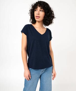 Tee-shirt manches courtes coupe loose en lin femme vue2 - GEMO 4G FEMME - GEMO