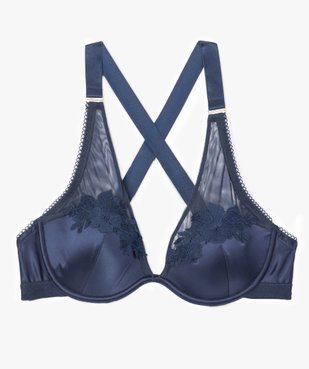 Soutien-gorge satiné à bonnets moulés et empiècement fleuri vue4 - GEMO(HOMWR FEM) - GEMO