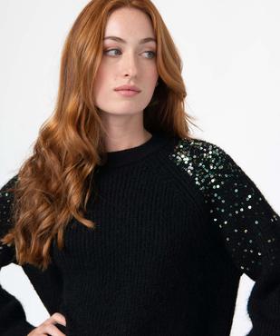 Pull femme coupe courte avec sequins brodés sur les épaules vue1 - GEMO(FEMME PAP) - GEMO