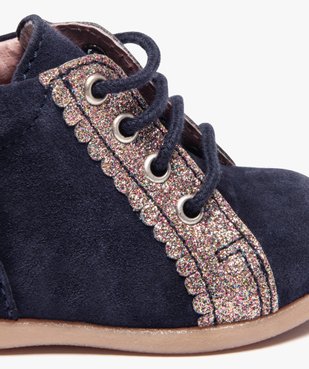 Bottillons premiers pas fille en cuir suédé et paillettes vue6 - GEMO(BEBE DEBT) - GEMO