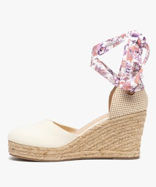 Sandales femme en toile avec semelle compensée en corde vue3 - GEMO 4G FEMME - GEMO