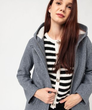 Manteau court zippé à capuche doublée sherpa femme vue1 - GEMO(FEMME PAP) - GEMO