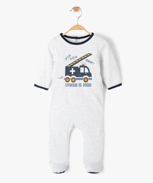 Pyjama bébé garçon en velours avec motif camion de pompiers vue1 - GEMO(BB COUCHE) - GEMO