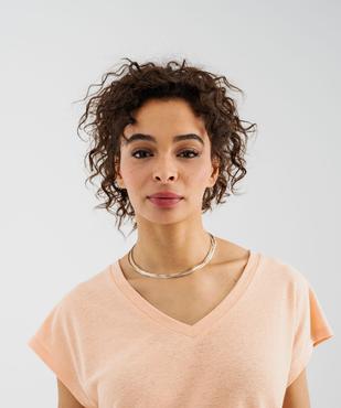 Tee-shirt manches courtes à col V coupe loose en lin femme vue2 - GEMO 4G FEMME - GEMO