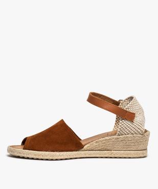 Sandales femme à talon compensé façon espadrilles en cuir vue3 - GEMO (CASUAL) - GEMO