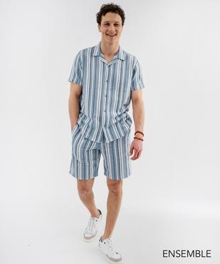 Ensemble chemise manches courtes et bermuda bleu à rayures pour homme - GEMO