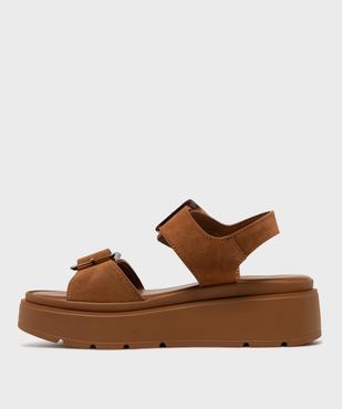 Sandales dessus cuir à semelle plateforme chunky femme - Tanéo vue3 - TANEO - GEMO
