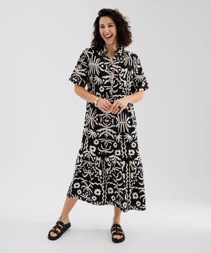 Robe longue et fluide à manches courtes imprimée femme vue1 - GEMO 4G FEMME - GEMO