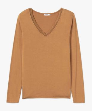 Tee-shirt femme à manches longues et col V en dentelle vue4 - GEMO 4G FEMME - GEMO