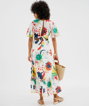 Robe longue col V à dos fantaisie et motifs femme vue3 - GEMO(FEMME PAP) - GEMO