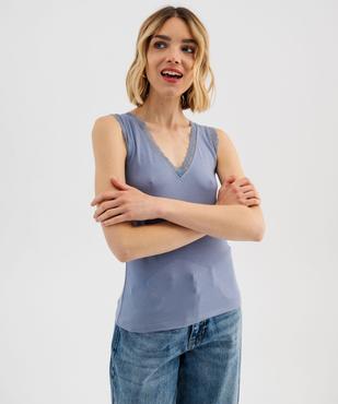Débardeur avec col V en dentelle femme vue1 - GEMO 4G FEMME - GEMO