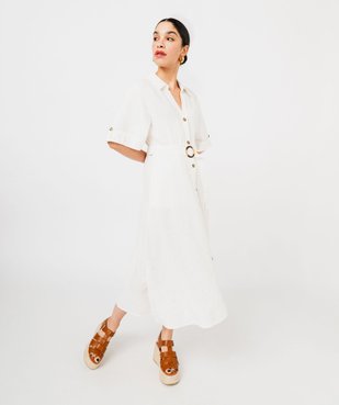 Robe chemise longue à manches courtes en lin et viscose femme vue5 - GEMO 4G FEMME - GEMO