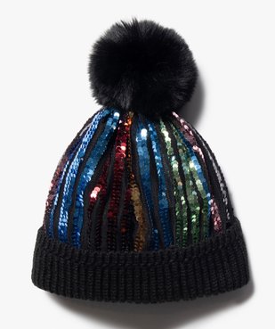 Bonnet femme à pompon et sequins brillants vue1 - GEMO (ACCESS) - GEMO