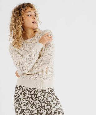 Gilet à col rond en maille ajourée femme vue2 - GEMO(FEMME PAP) - GEMO