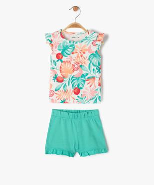 Pyjashort à volant imprimé tropical bébé fille vue1 - GEMO 4G BEBE - GEMO