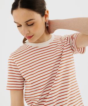 Tee-shirt manches courtes et col rond rayé en coton résistant femme vue2 - GEMO(FEMME PAP) - GEMO
