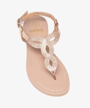 Sandales fille avec brides entre-doigts effet métallisé et à strass vue5 - GEMO (ENFANT) - GEMO