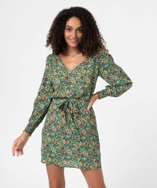 Robe femme imprimée à manches longues avec ceinture vue1 - GEMO(FEMME PAP) - GEMO