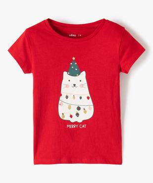 Tee-shirt fille à manches courtes avec motif Noël vue1 - GEMO (ENFANT) - GEMO