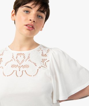 Tee-shirt femme à manches volants avec col brodé vue2 - GEMO 4G FEMME - GEMO