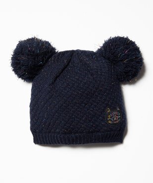 Bonnet bébé fille avec pompons et doublure polaire vue1 - GEMO(BEBE DEBT) - GEMO