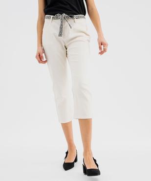 Pantacourt slim taille haute en coton stretch avec ceinture à nouer femme vue1 - GEMO 4G FEMME - GEMO