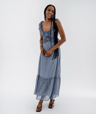 Robe longue en voile à dos-nu et volants femme vue1 - GEMO 4G FEMME - GEMO