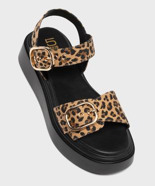 Sandales compensées à boucle et motif léopard femme vue6 - 5 MILES - GEMO