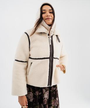 Blouson en sherpa avec liserés colorés femme vue1 - GEMO 4G FEMME - GEMO