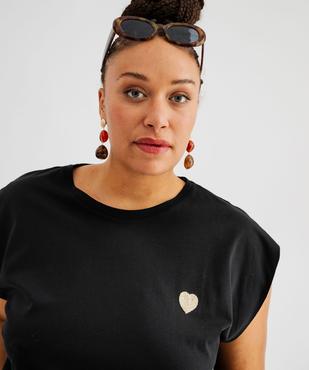Tee-shirt à manches ultra-courtes avec coeur brodé femme grande taille vue2 - GEMO (G TAILLE) - GEMO