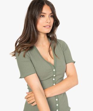 Robe chemise femme en maille côtelée et manches courtes vue2 - GEMO(FEMME PAP) - GEMO